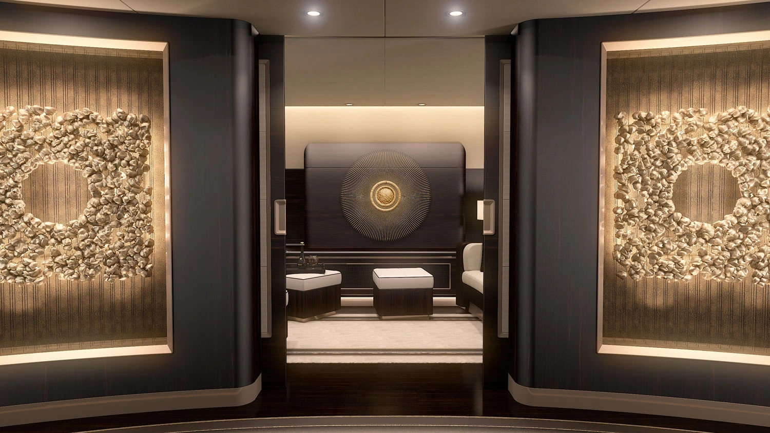 Private Jets Interior Design Custom Wall Finish: Wood Veneers